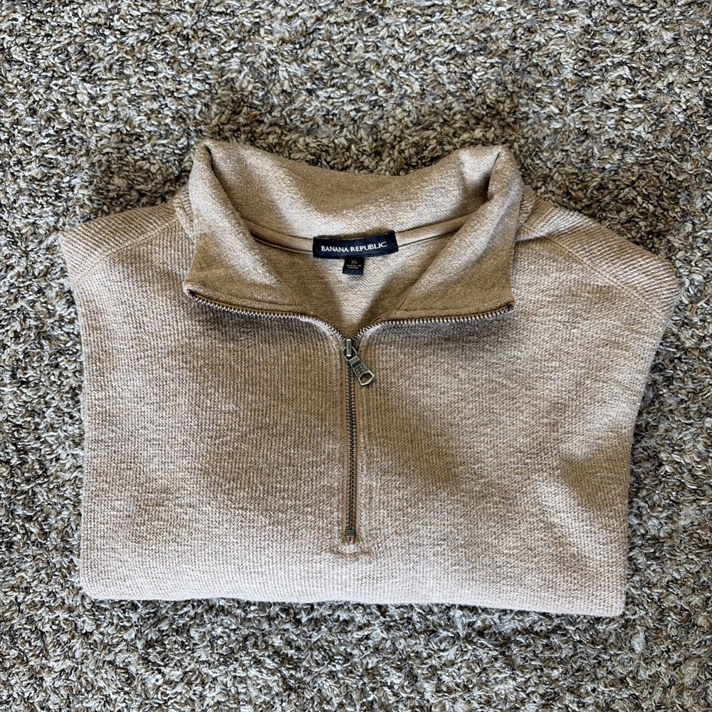Banana Republic Long Sleeve 1/4 Zip Sweatshirt XL Oatmeal Brown Tan